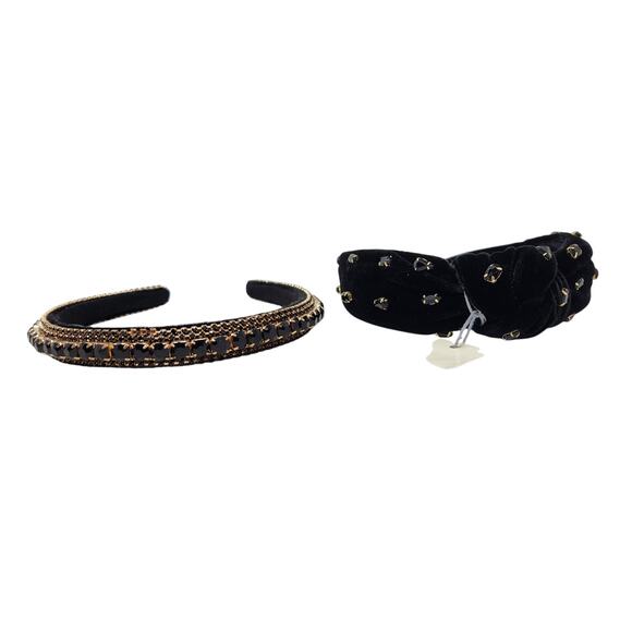 Set Of 2 Rhinestone Flexible Headband Black Hair Accessories Lightweight - Picture 1 of 8